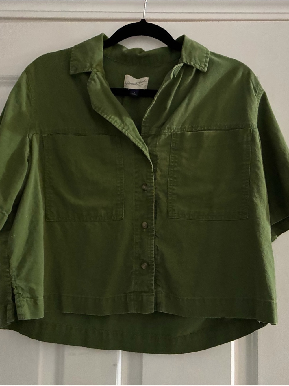 Universal Thread Olive Button-Up Crop Top, Small